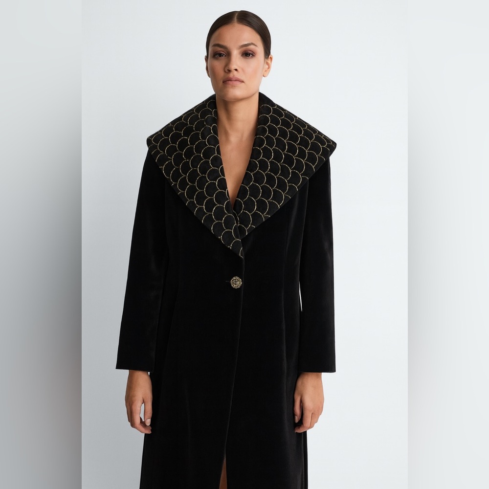 🔥 HOST PICK 🔥 Cattiva Long Velvet Coat Black Vintage L - Picture 2 of 12